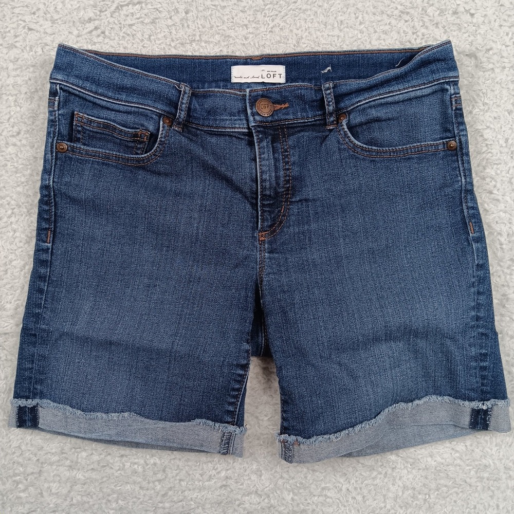 LOFT Denim Shorts Womens 6 28 Blue Medium Wash Cuffed Raw Hem Mid Rise